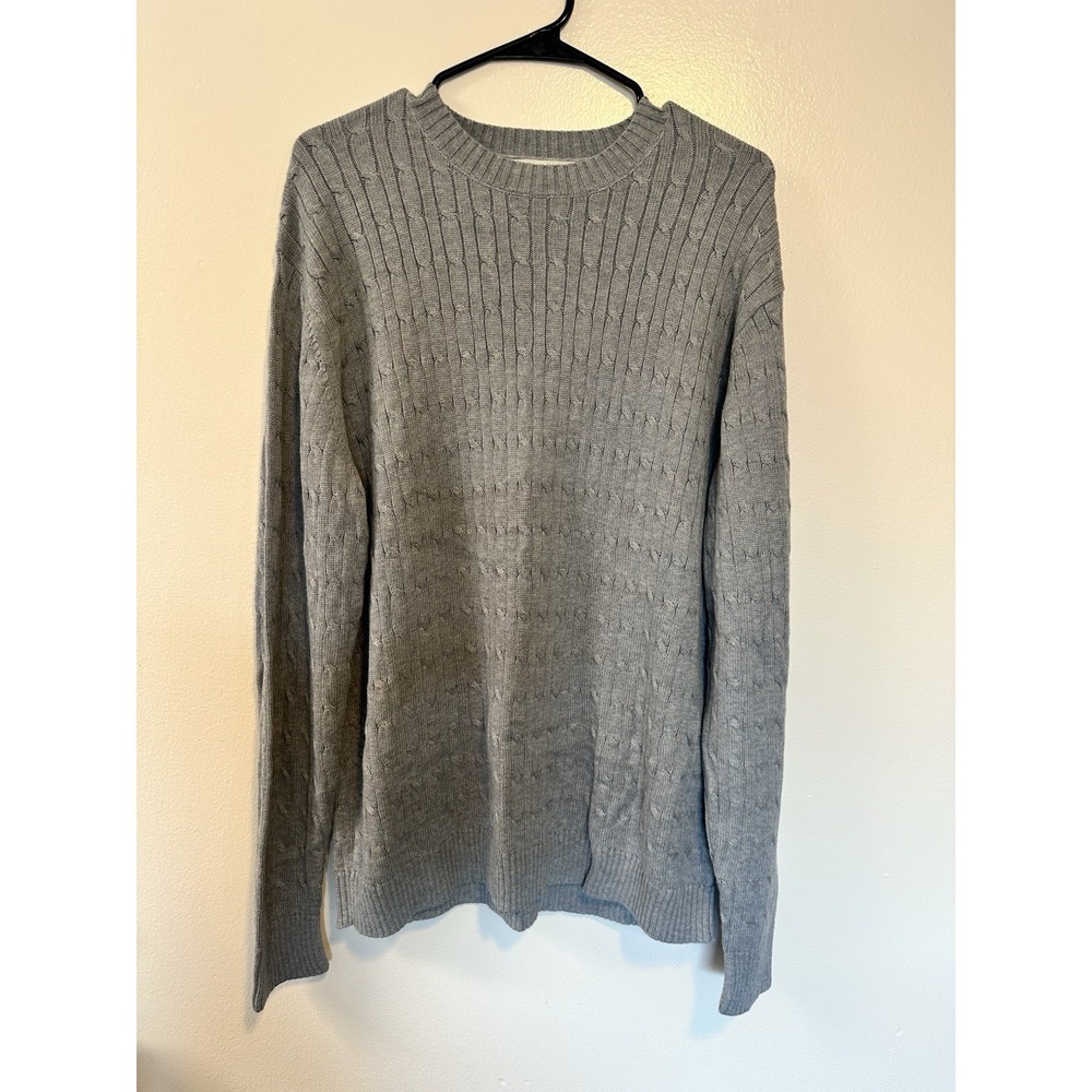 Banana Republic Mens Grey Cable Knit Crewneck Sweater 100% Cotton Size L